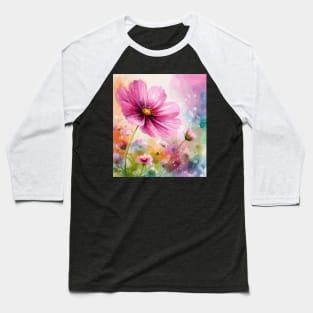 Pink Cosmos Flower Baseball T-Shirt
